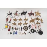 W. Britain toy soldiers (coloured and uncoloured) approx. 15 in two tins. Also various vintage