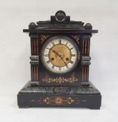 Marble-effect ebonised wood and gilt painted clock with Roman numerals to the dial