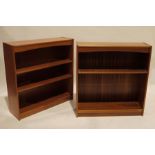 Pair of modern teak-effect open bookcases (2)
