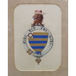 20th century English school Watercolour  Armorial gold and blue striped shield surrounded by the