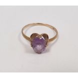 9ct gold and amethyst ring set single oval stone
