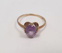 9ct gold and amethyst ring set single oval stone