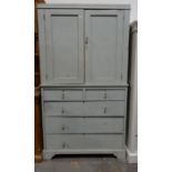 Vintage painted cupboard on chest of two short over three long drawers, on plinth base Condition