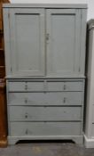 Vintage painted cupboard on chest of two short over three long drawers, on plinth base Condition