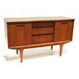 Mid-century modern Jentique teak sideboard with sliding cupboard doors, three central drawers, on