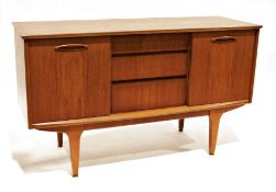 Mid-century modern Jentique teak sideboard with sliding cupboard doors, three central drawers, on