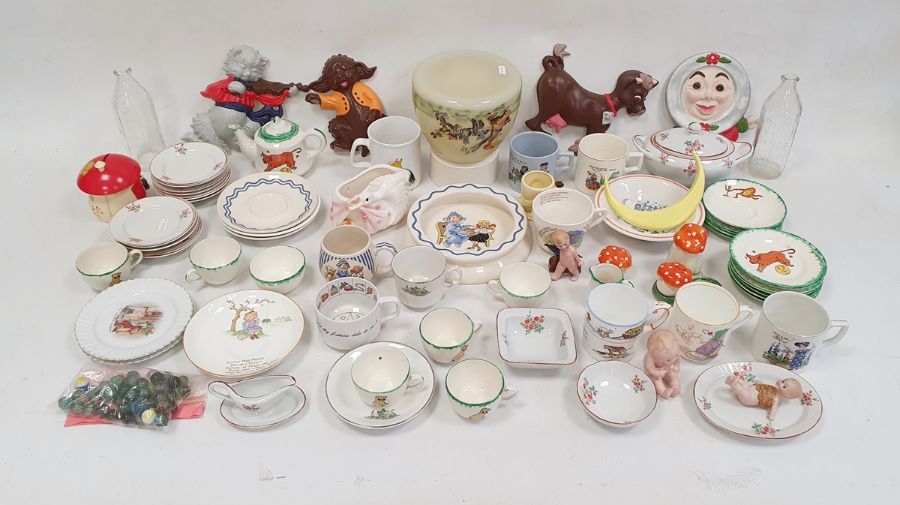Corona Shell Hey Diddle Diddle tea set and vintage german childs tea set, Irene Smith Hey Diddle