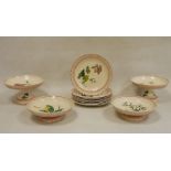 Copeland pottery Botanical dessert service, early 19th century, impressed marks, printed and painted