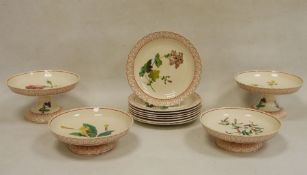 Copeland pottery Botanical dessert service, early 19th century, impressed marks, printed and painted