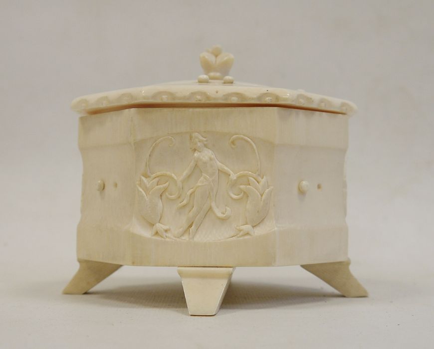 Possibly 1920's ivory lidded box on four feet - Image 3 of 5