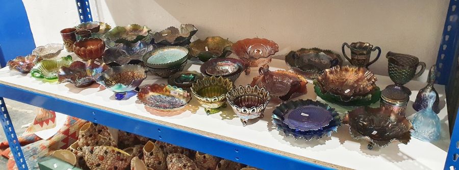 Large collection of carnival glass, early 20th century, in amethyst blue, green and marigold - Image 2 of 25