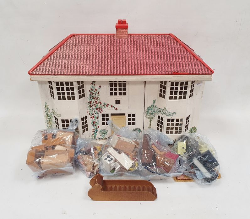 Vintage doll's house with sliding painted metal frontage, modern furniture to interior - Image 4 of 4