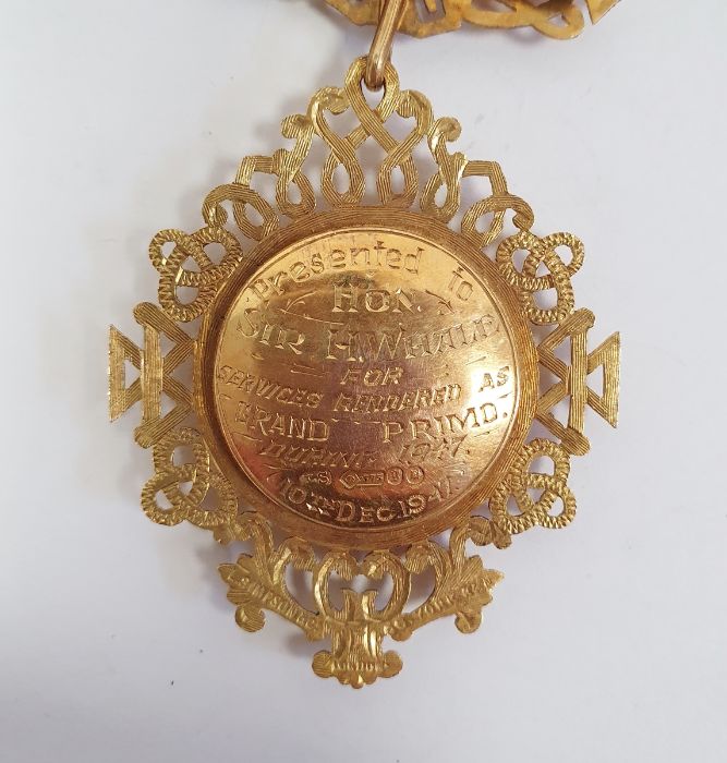 Masonic interest - two 9ct gold and enamel masonic medals, variously mounted with 9ct gold badges, - Image 3 of 3