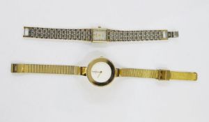 Gent's Danish Obaku gilt steel wristwatch with plain white dial, no numerals, flexible mesh strap