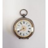 Lady's silver open-faced fob watch in engraved case and inscribed 'Ford & Galloway, Birmingham' to