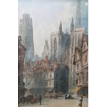 Paul Braddon (1864-1938) Watercolour drawing Cathedral scene, signed lower left, 74cm x 49.5cm