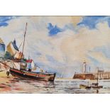 20th century British school Oil on board Fishing village, unsigned, 27cm x 38cm