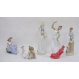 Collection of Spanish porcelain figures, printed and impressed marks, including a Nao figure of a