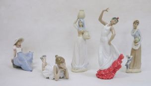 Collection of Spanish porcelain figures, printed and impressed marks, including a Nao figure of a