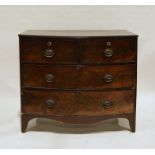 Early 19th century mahogany bowfront chest of two short over two long drawers, with brass handles