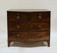 Early 19th century mahogany bowfront chest of two short over two long drawers, with brass handles