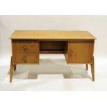 Mid-century modern Meredew oak dressing table / desk with drawers and cupboard door, on tapering