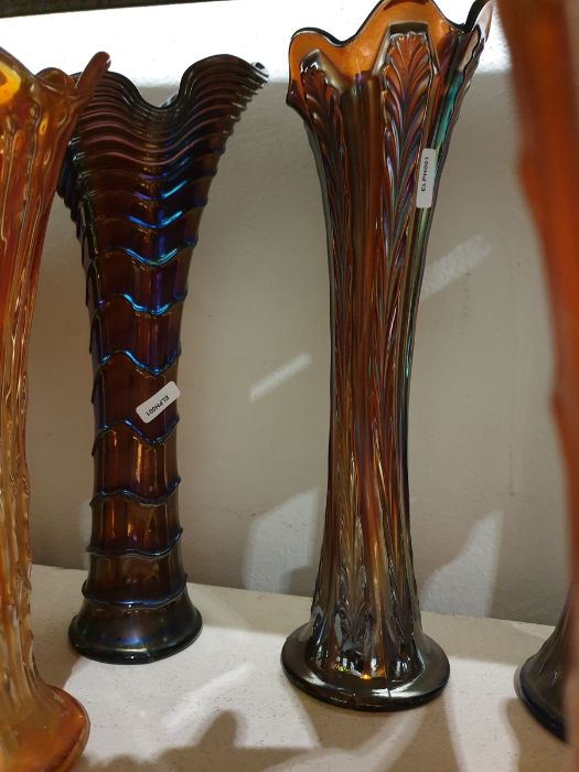 Collection of Carnival glass vases, early 20th century, in amethyst, blue and marigold colours, - Image 10 of 13