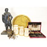 Fire companion set modelled as a knight in armour with shield and sword, a large metal tray with