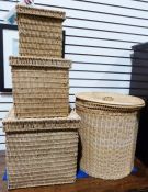 Various wicker baskets together with two mirrors and three prints