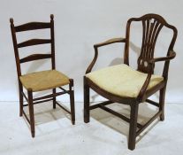 Early 20th century mahogany chair with carved and pierced back splat, shaped arms, bowed seat,