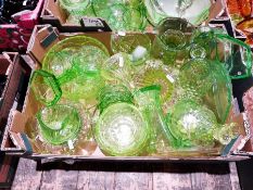 Large collection of Art Deco pressed green glass (2 boxes)