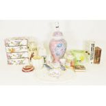 Royal Doulton Isaac Walton ware jug, Royal Doulton Wolsey ware vase, assorted china, books, rug,