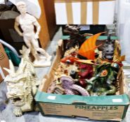 Collection of dragon models and a resin figure of a gladiator (1 box)