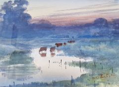 Watercolour Entitled verso Cattle to Water, indistinctly signed lower right, together with an Ink