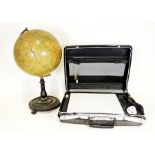 Philip Son & Nephew, Liverpool globe on wooden stand and a Samsonite briefcase (2)