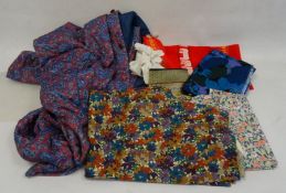 Box of assorted textiles, including Liberty etc