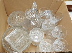 Webb Corbett cut glass decanter, a set of seven Royal Doulton wine glasses together with assorted