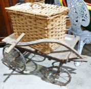 Wooden cart and a wicker hamper (2)