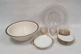 Various Spanish cut and gilt glass including six engraved glass finger bowls with gilt rims,