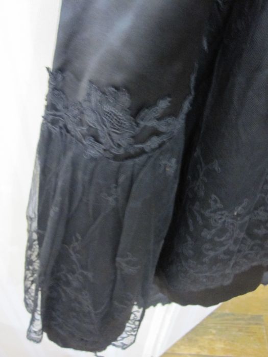 Victorian black printed satin skirt with button, rickrack and lace detail and a Victorian black - Image 8 of 12