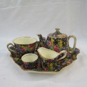 Royal Winton 'Hazel' pattern chintz breakfast set on tray to include teapot, toast rack, cup, milk