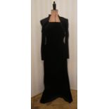 Frank Usher black taffeta sunray pleated wrapover skirt, full length with a matching sash and a