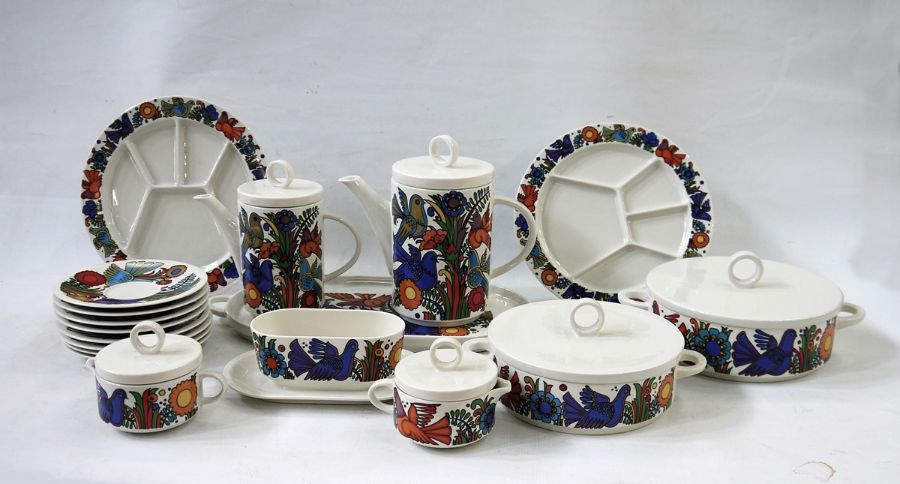 Villeroy & Boch, Luxembourg 'Acapulco' polychrome decoration with flowers and birds, 1960-70s