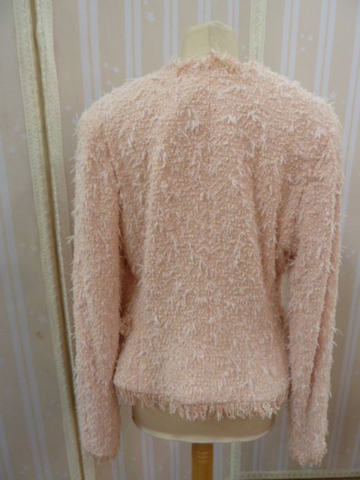 Chris Clyne Collection Pink boucle jacket, Chanel style, fringed edges, ( lacking belt) size 8, - Image 2 of 12