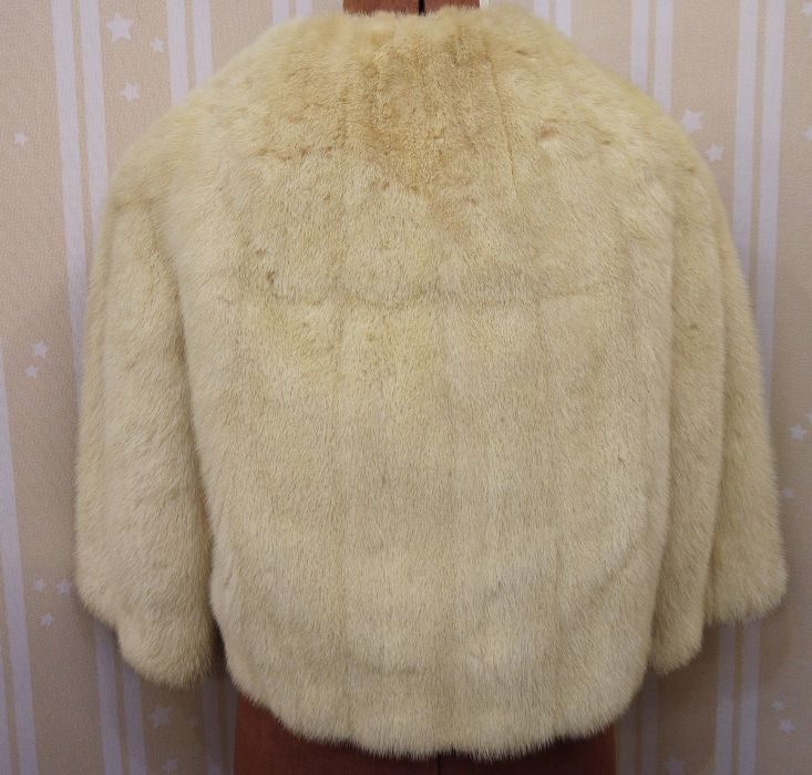 White mink short jacket with bracelet sleeves and a costume diamante broochCondition ReportAppears - Image 2 of 2