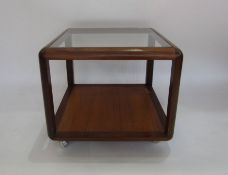 A mid-century G Plan teak square coffee table with inset glass top, on casters (54cm wide x 46cm