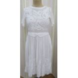 Vintage cotton dress printed with pale roses and matching belt, a Rene Dezhy vintage white cotton