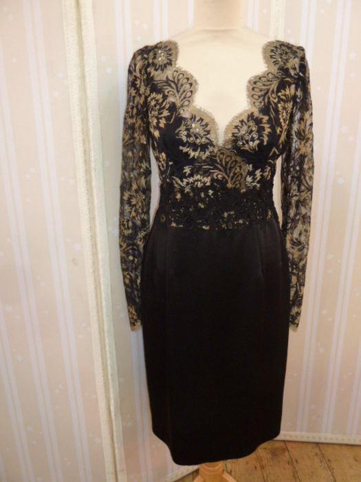 Chris Clyne Collection Three cocktail dresses - black and gold coloured lace bodice over black silk,