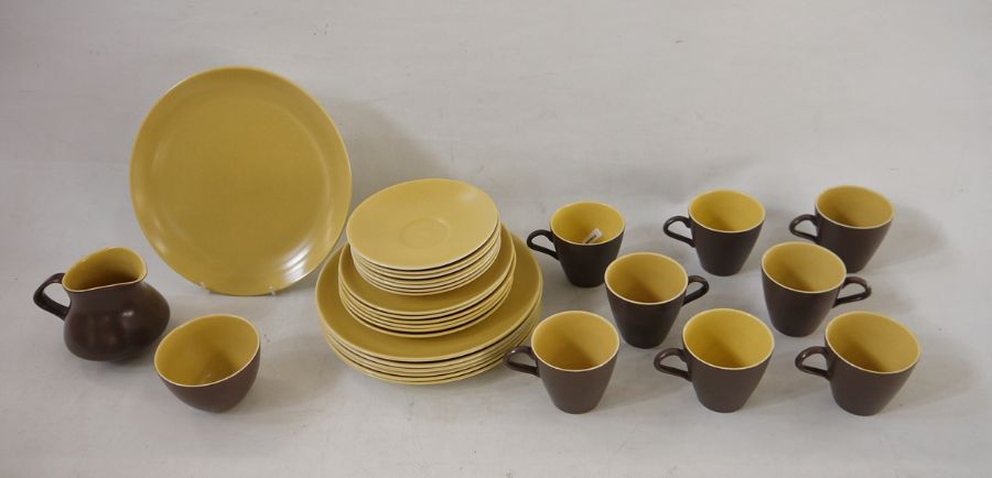 Set of Poole Pottery twintone brown and yellow range tableware including amount of 8 cups, 7 - Image 2 of 4