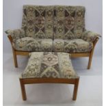 Modern Ercol sofa (188cm wide x 96cm tall x 76cm deep) and foot stool (59cm wide x 30cm tall) both